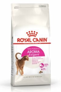 מזון יבש של רויאל קנין לחתולים בררנים, עיצוב וורוד ולבן עם תמונה של חתול